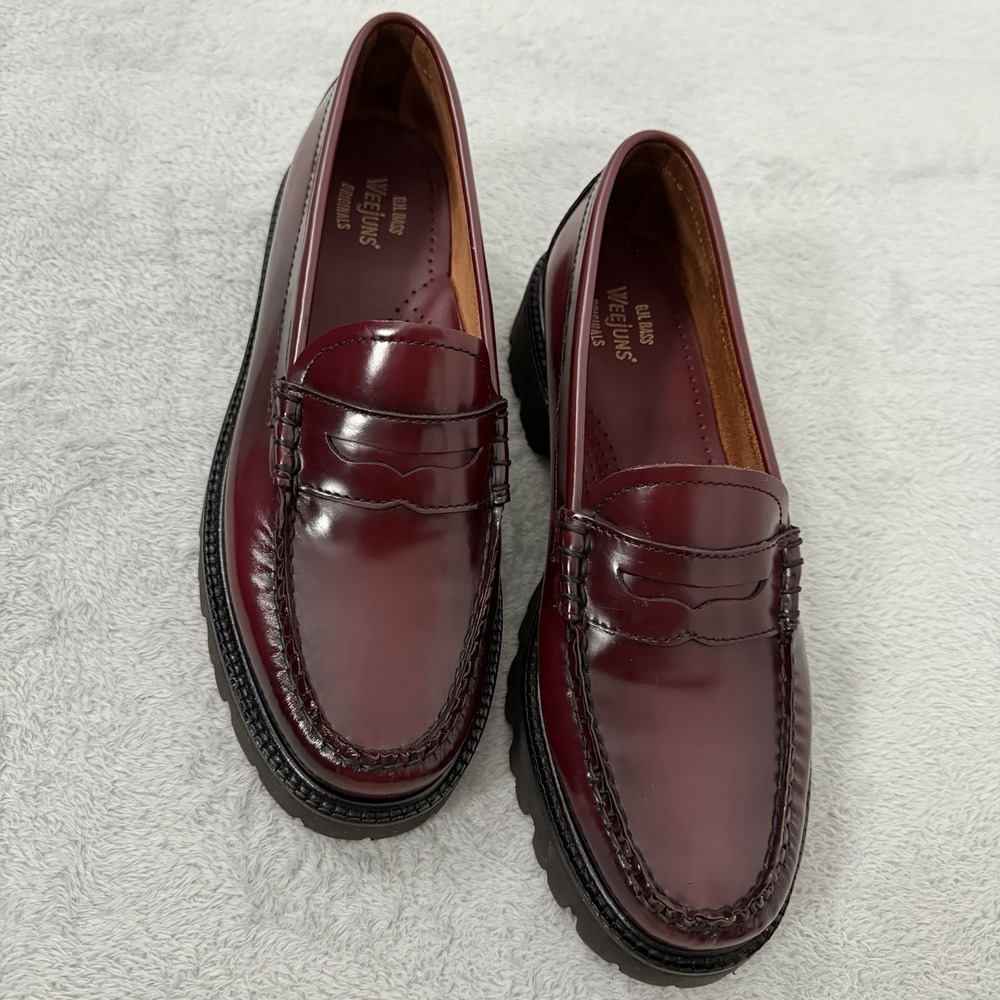 G.H. Bass Weejuns Whitney Super Lug Penny Loafers Wine Leather Womens US 9.5 M - Picture 2 of 9